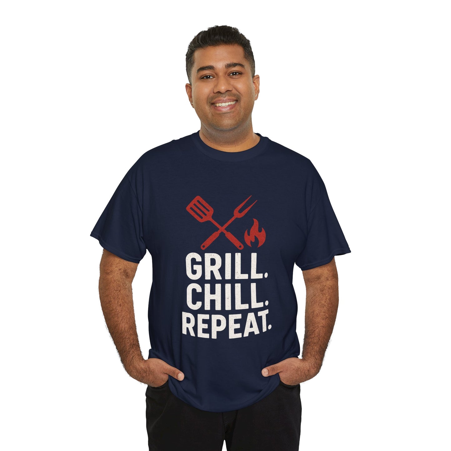 Grill Chill Repeat Tee | Summer BBQ Shirt, Unisex Cotton T-Shirt, Gift for Grill Lovers, Casual Summer Wear, Cookout Apparel