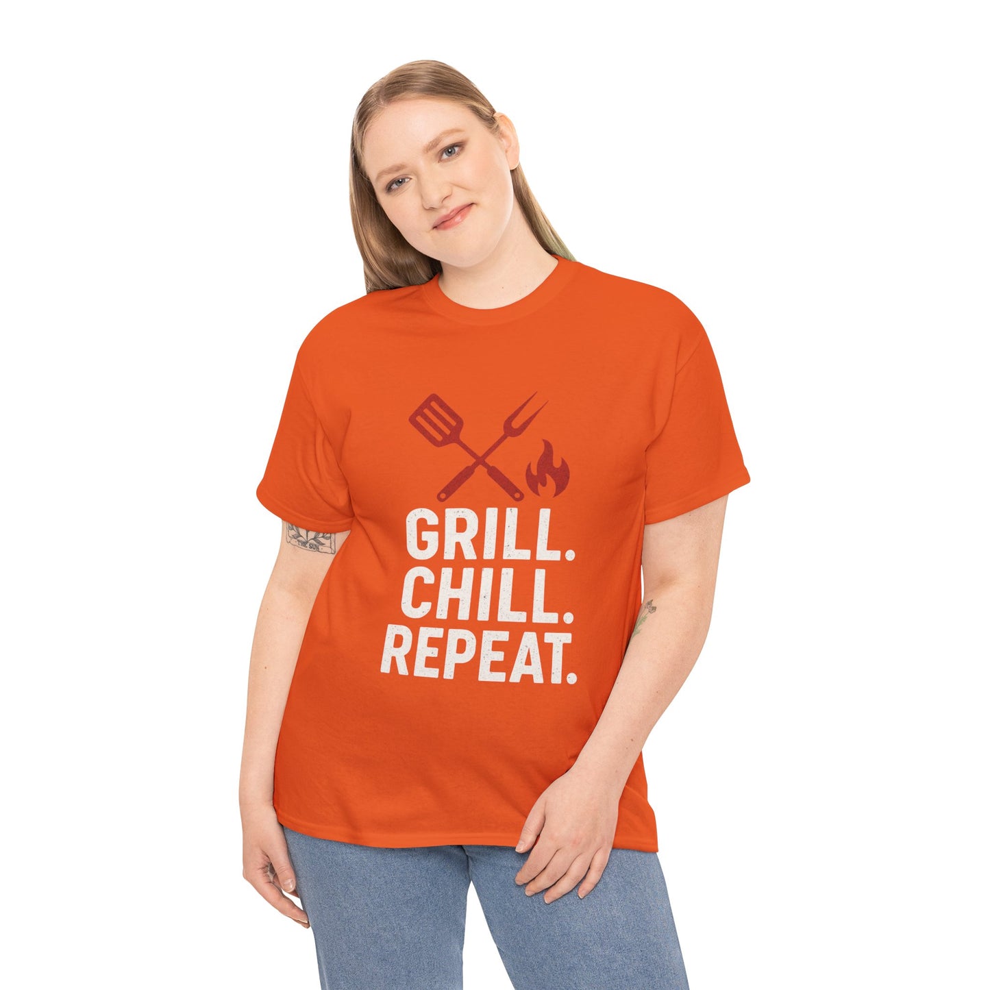 Grill Chill Repeat Tee | Summer BBQ Shirt, Unisex Cotton T-Shirt, Gift for Grill Lovers, Casual Summer Wear, Cookout Apparel