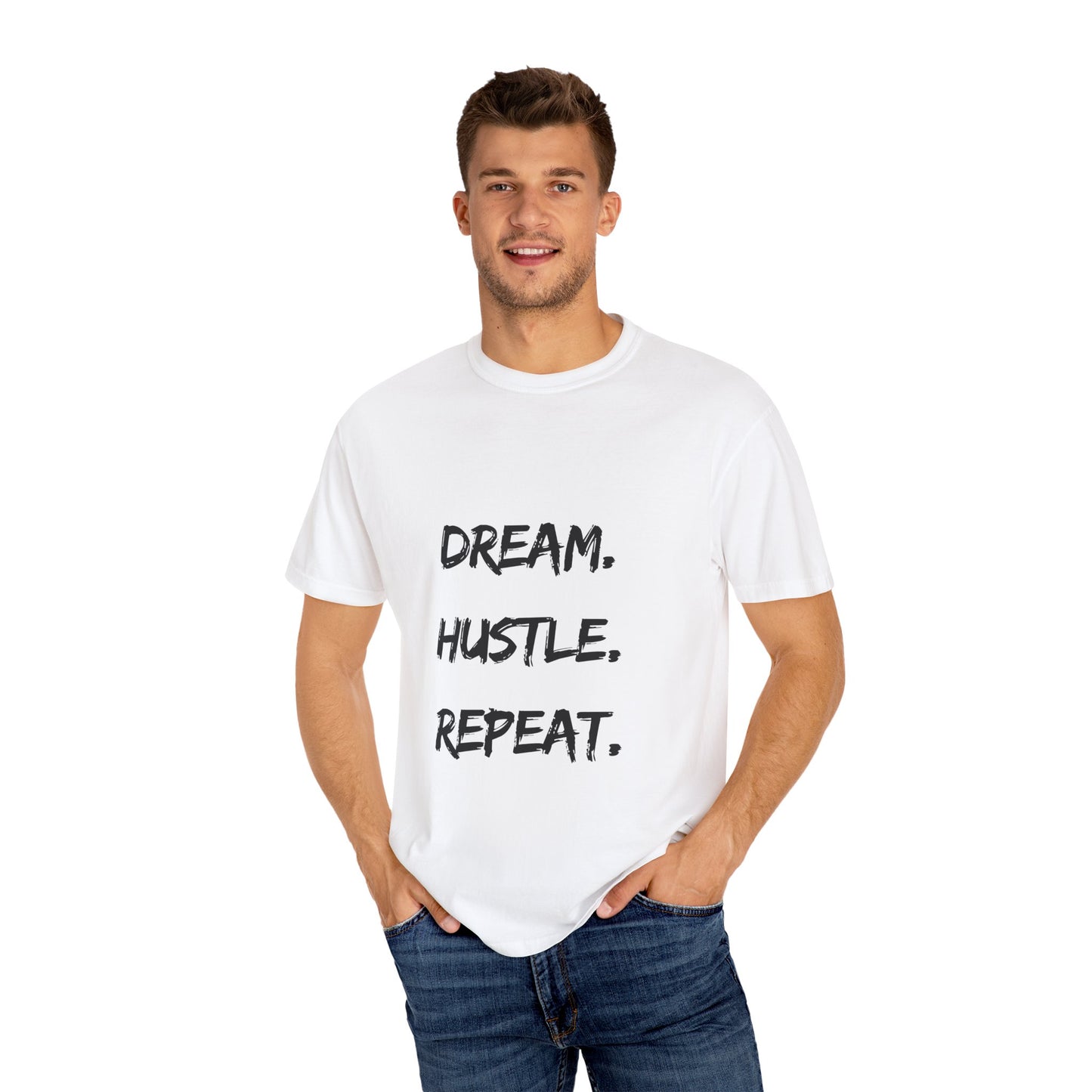 Motivational Unisex T-Shirt - Dream, Hustle, Repeat - Cozy Casual Wear for Entrepreneurs, Inspirational Gift, Everyday Tee, Event Apparel