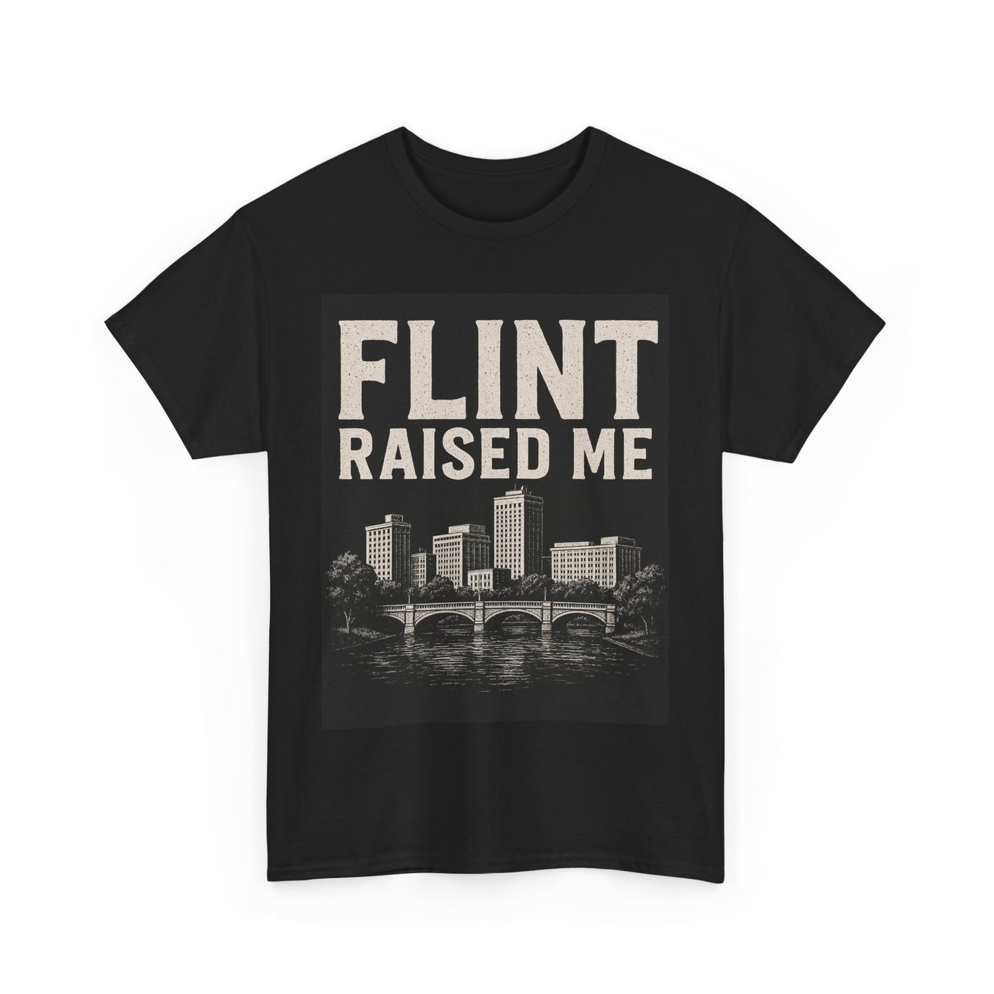 Flint Raised Me Tee, Black Graphic T-Shirt, Unisex Cotton Shirt, Michigan Pride Apparel, Casual Everyday Wear, Gift for Locals