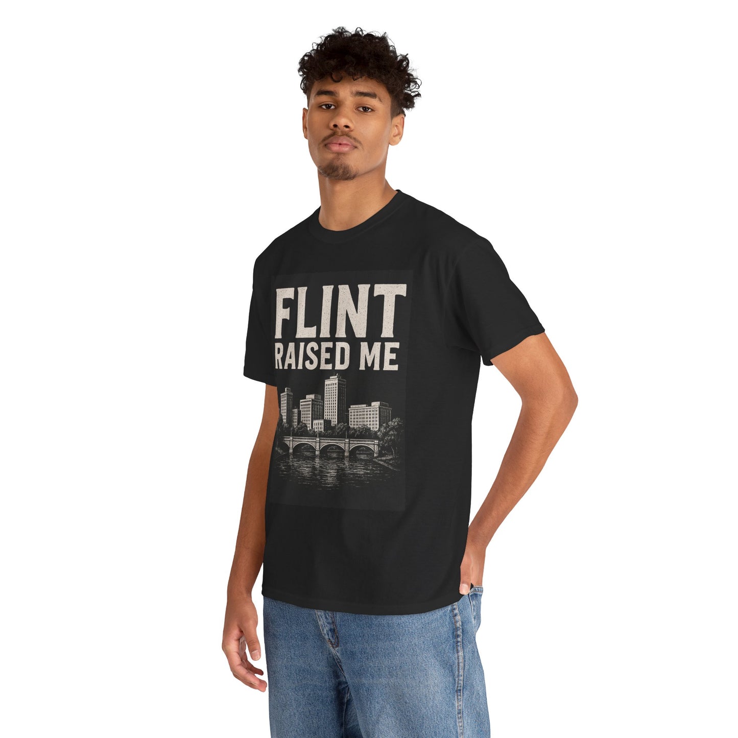 Flint Raised Me Tee, Black Graphic T-Shirt, Unisex Cotton Shirt, Michigan Pride Apparel, Casual Everyday Wear, Gift for Locals
