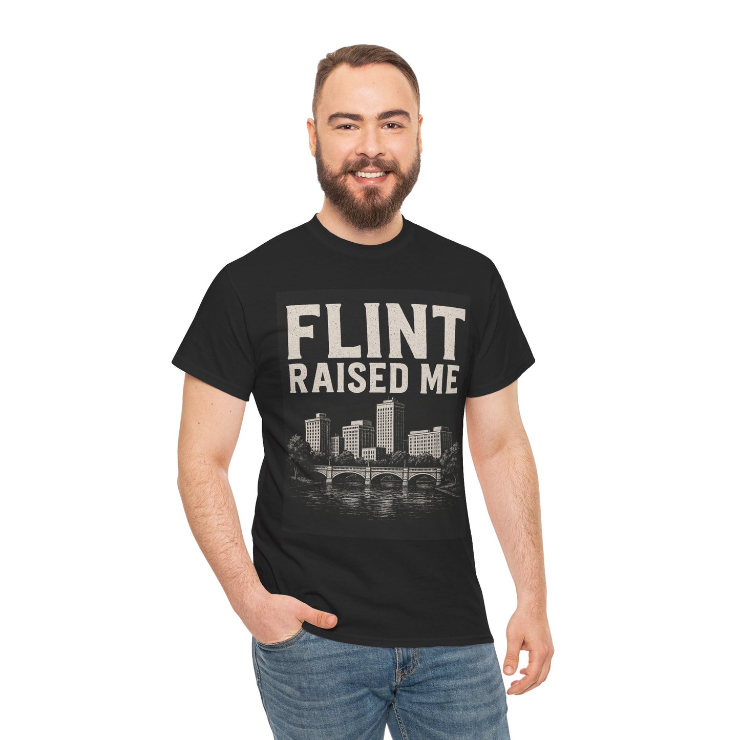 Flint Raised Me Tee, Black Graphic T-Shirt, Unisex Cotton Shirt, Michigan Pride Apparel, Casual Everyday Wear, Gift for Locals
