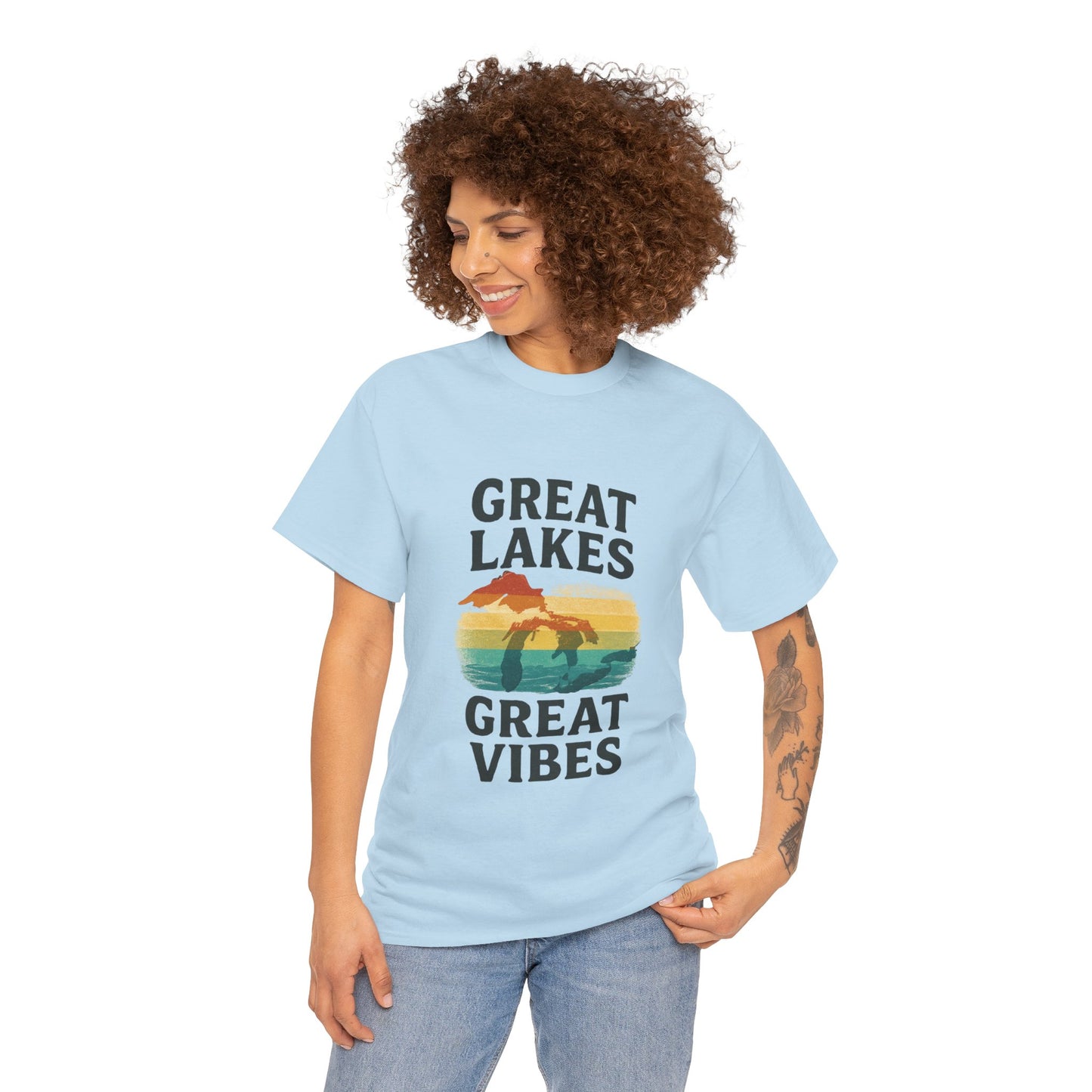 Great Lakes Great Vibes Tee, Unisex Cotton T-Shirt, Summer Wardrobe Essential, Gift for Lake Lovers, Casual Outdoor Wear