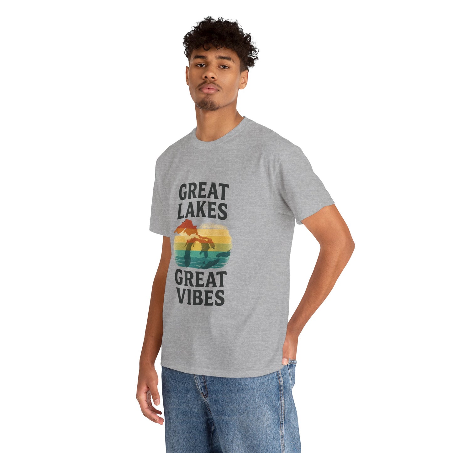 Great Lakes Great Vibes Tee, Unisex Cotton T-Shirt, Summer Wardrobe Essential, Gift for Lake Lovers, Casual Outdoor Wear