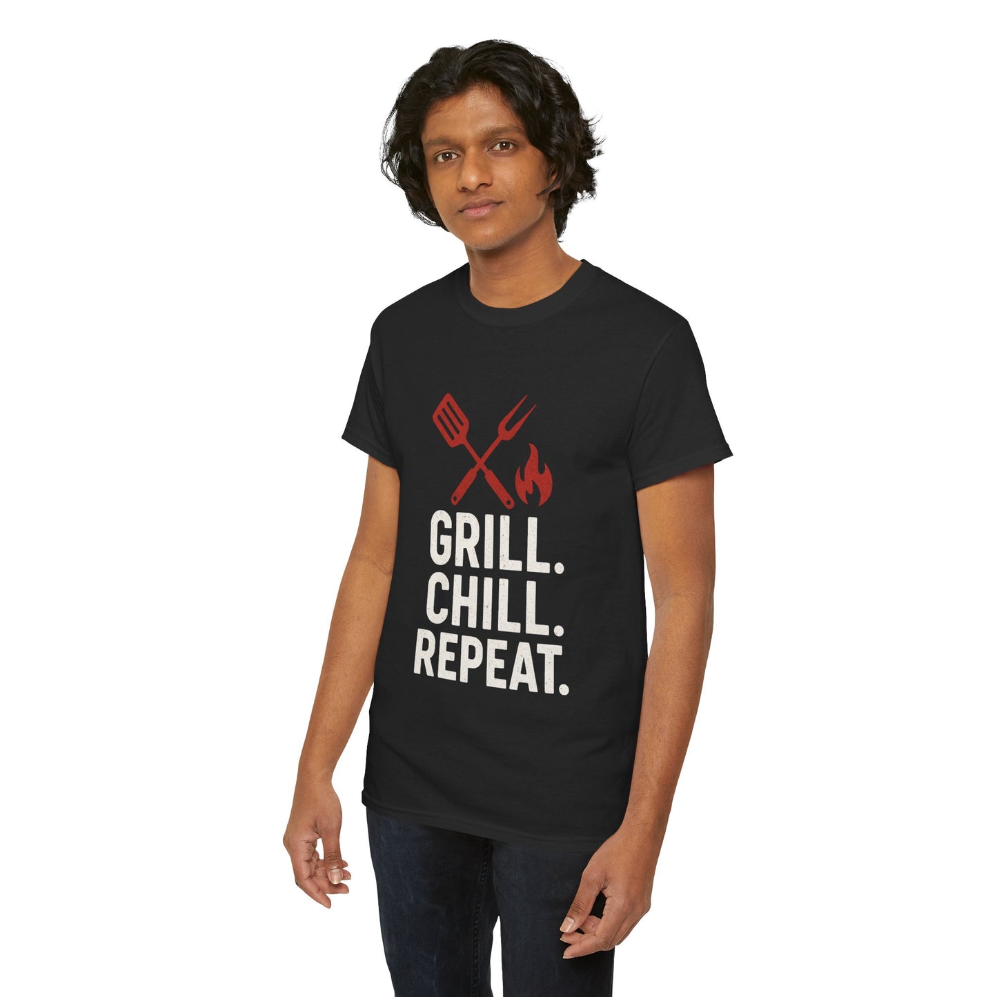 Grill Chill Repeat Tee | Summer BBQ Shirt, Unisex Cotton T-Shirt, Gift for Grill Lovers, Casual Summer Wear, Cookout Apparel