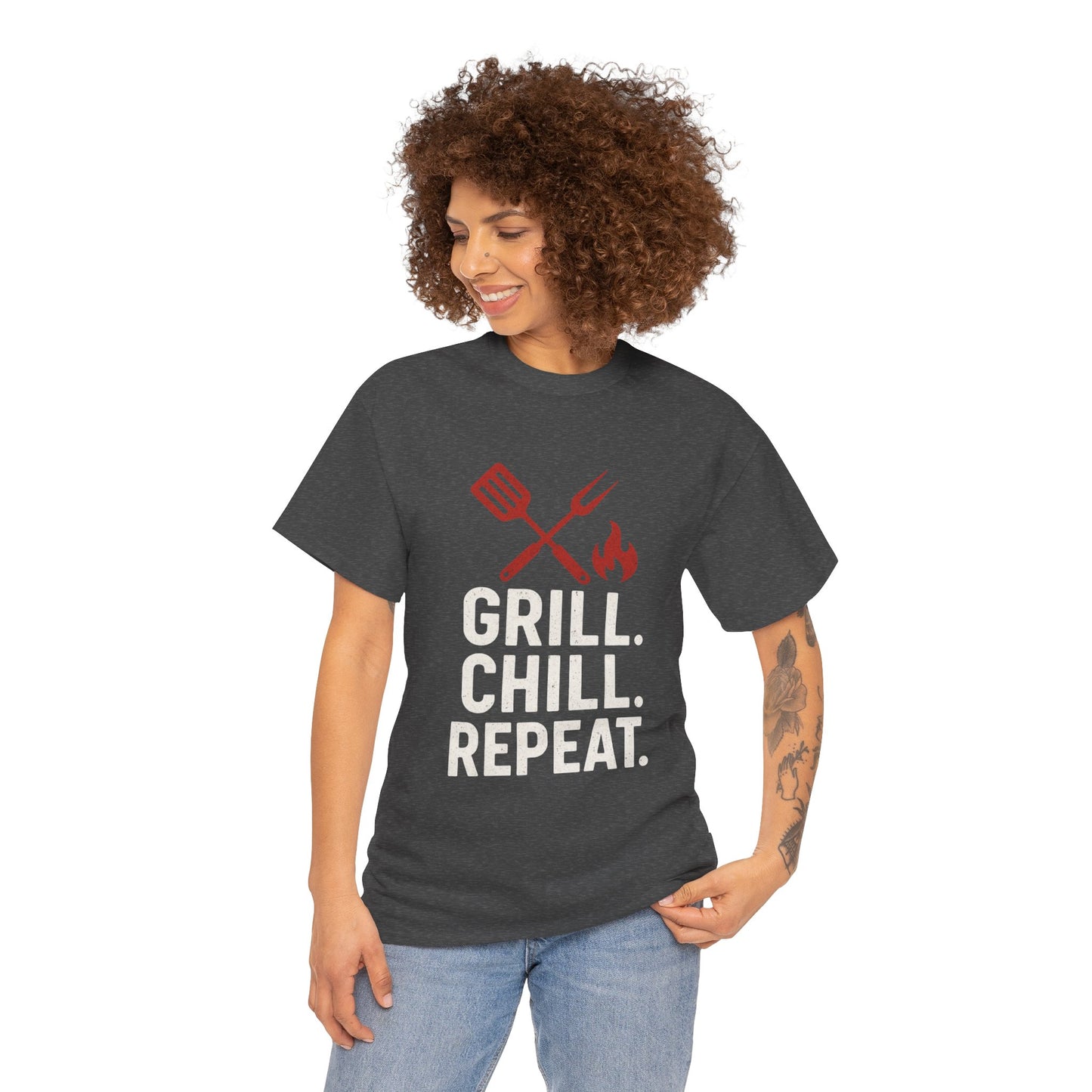 Grill Chill Repeat Tee | Summer BBQ Shirt, Unisex Cotton T-Shirt, Gift for Grill Lovers, Casual Summer Wear, Cookout Apparel