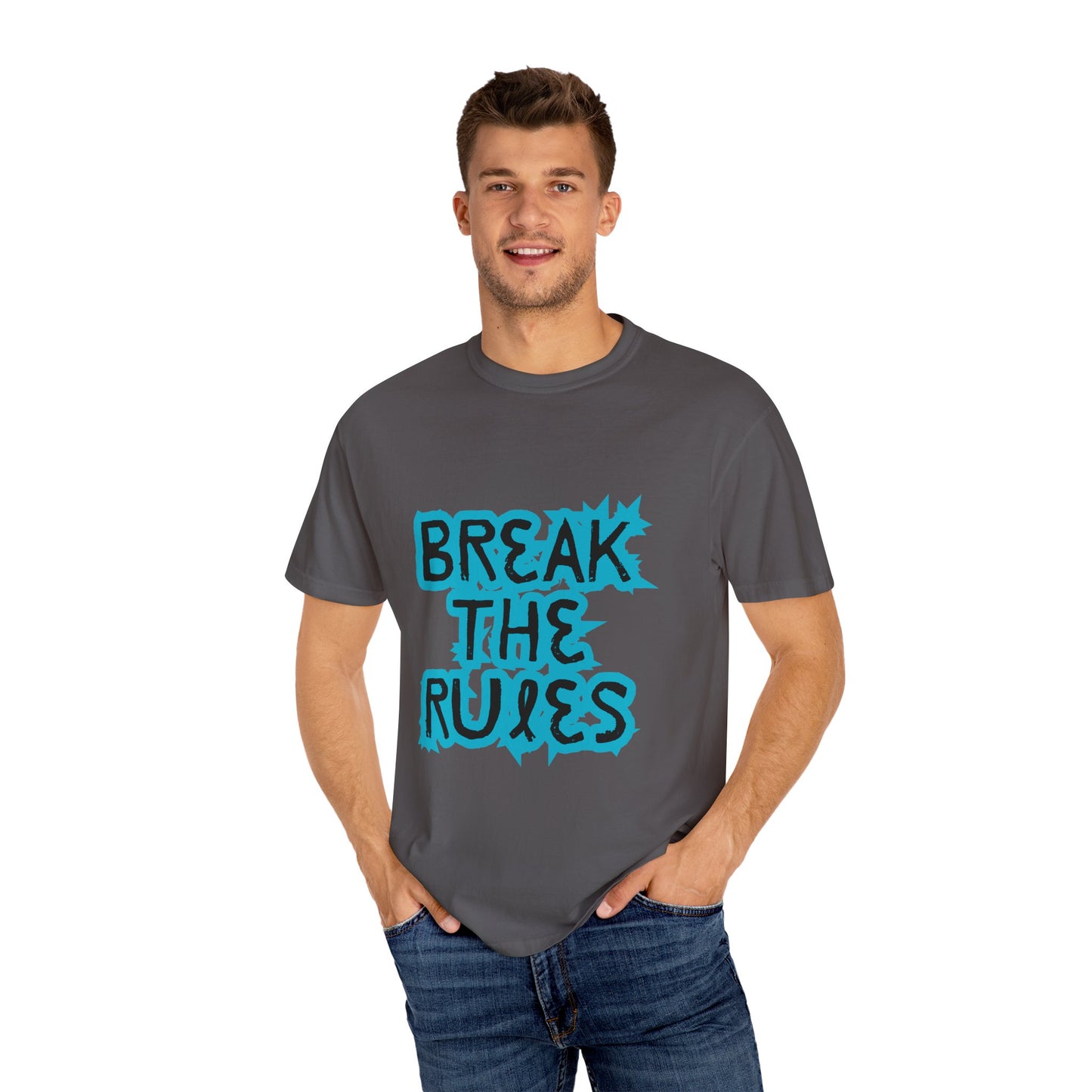 Garment-Dyed T-Shirt with 'Break the Rules' Design, Trendy Tees, Gift for Teens, Casual Wear, Street Style, Motivational Apparel