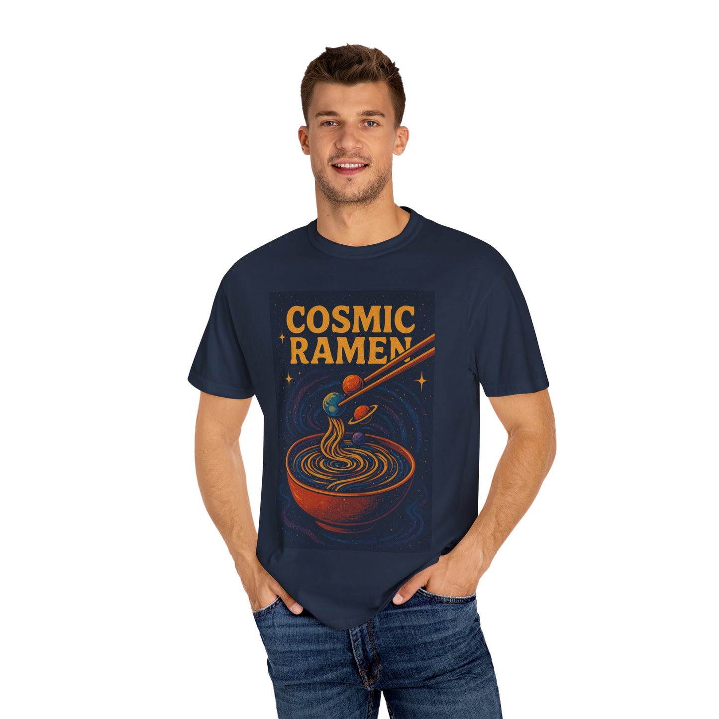Cosmic Ramen T-Shirt, Unisex Graphic Tee for Food Lovers, Perfect Gift for Foodies, Casual Wear for Ramen Lovers