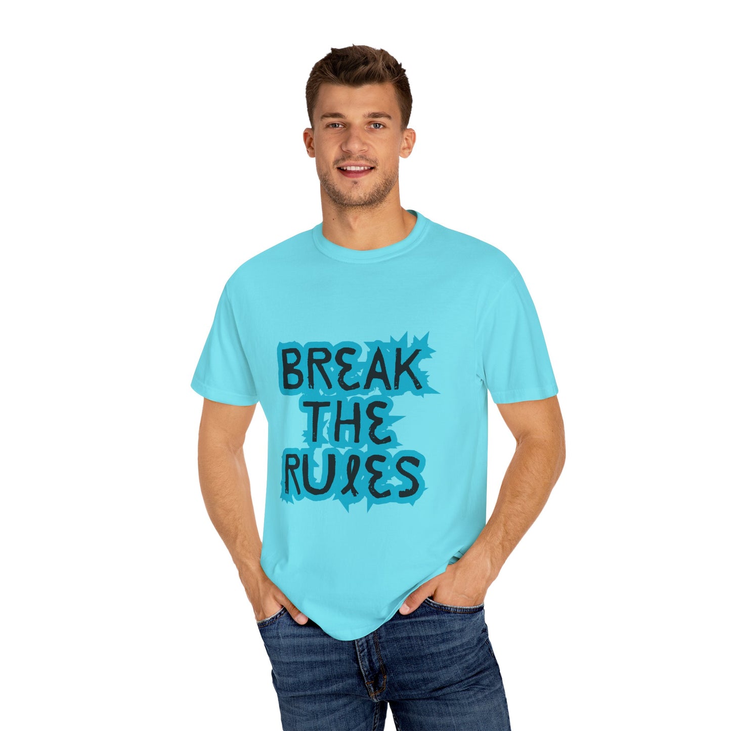 Garment-Dyed T-Shirt with 'Break the Rules' Design, Trendy Tees, Gift for Teens, Casual Wear, Street Style, Motivational Apparel