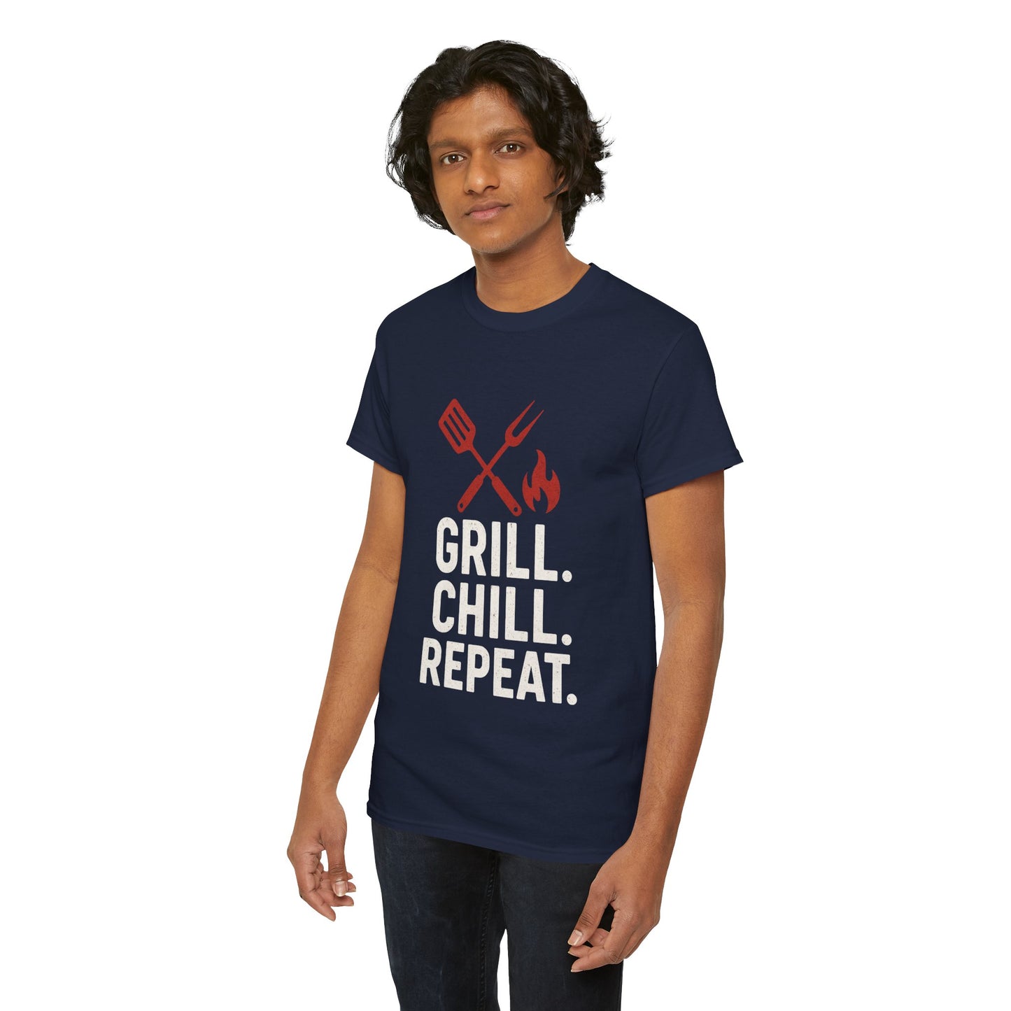 Grill Chill Repeat Tee | Summer BBQ Shirt, Unisex Cotton T-Shirt, Gift for Grill Lovers, Casual Summer Wear, Cookout Apparel