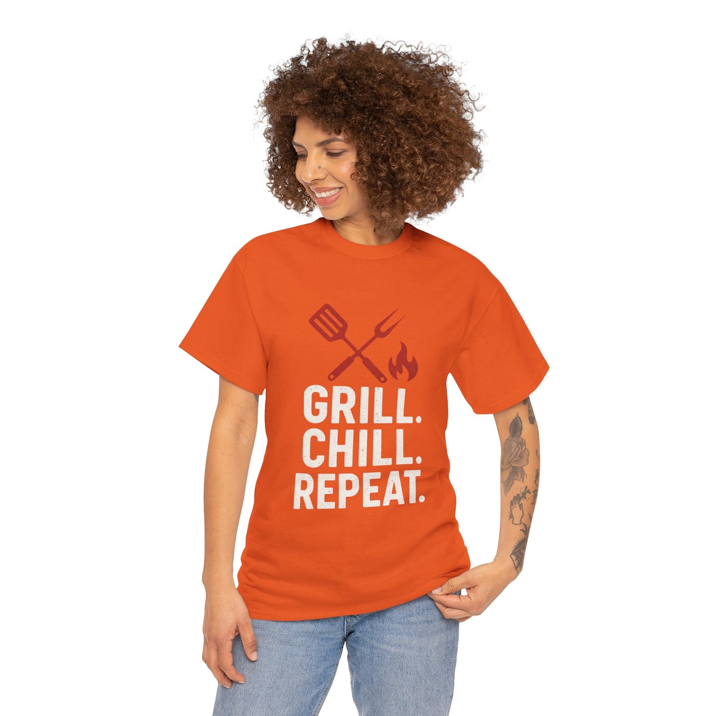 Grill Chill Repeat Tee | Summer BBQ Shirt, Unisex Cotton T-Shirt, Gift for Grill Lovers, Casual Summer Wear, Cookout Apparel