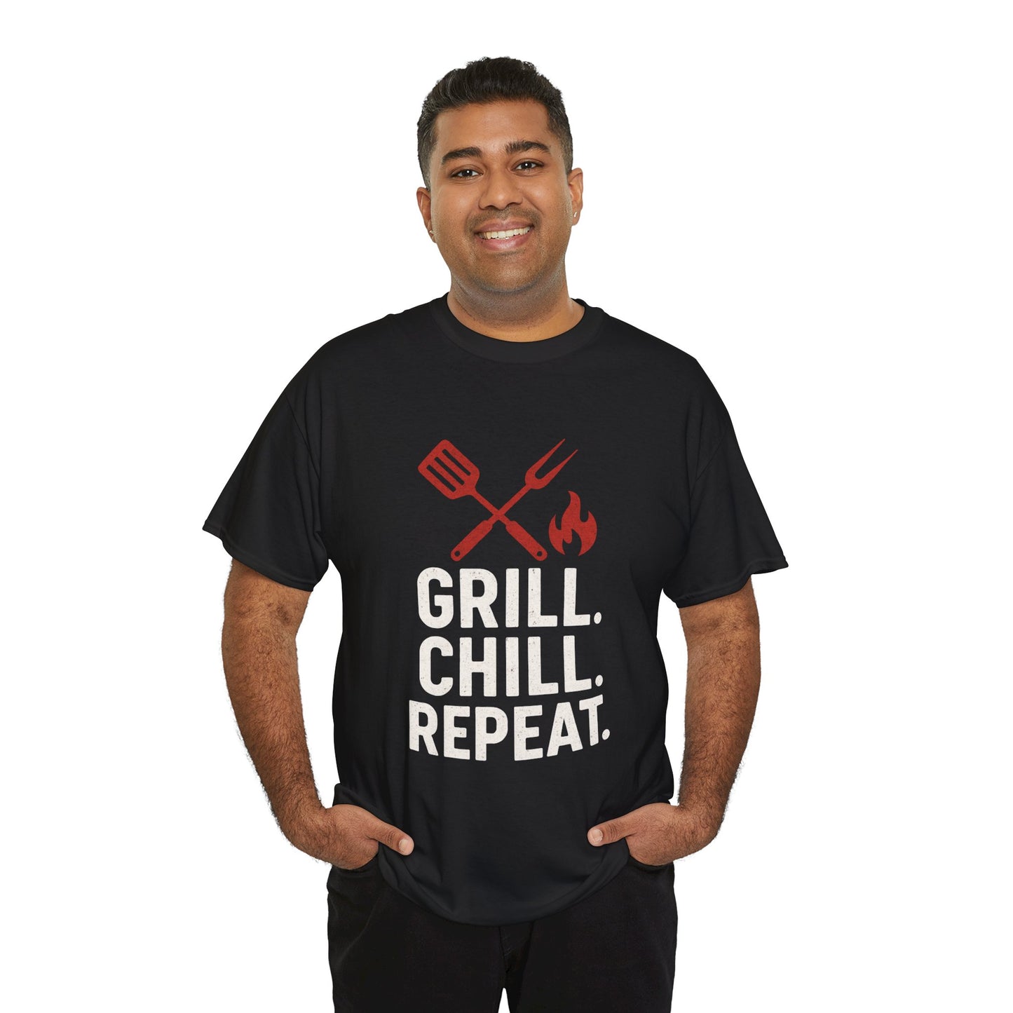 Grill Chill Repeat Tee | Summer BBQ Shirt, Unisex Cotton T-Shirt, Gift for Grill Lovers, Casual Summer Wear, Cookout Apparel
