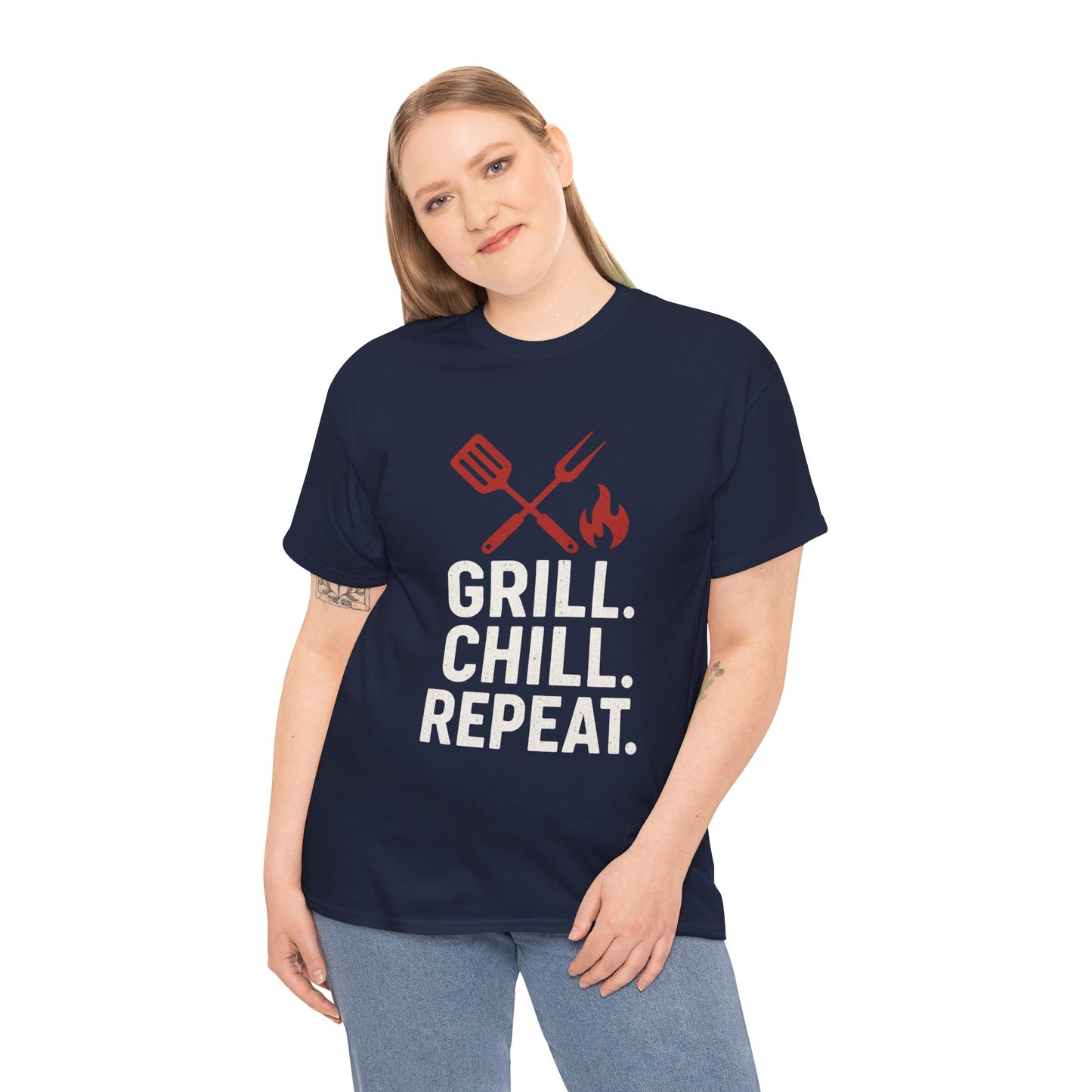 Grill Chill Repeat Tee | Summer BBQ Shirt, Unisex Cotton T-Shirt, Gift for Grill Lovers, Casual Summer Wear, Cookout Apparel