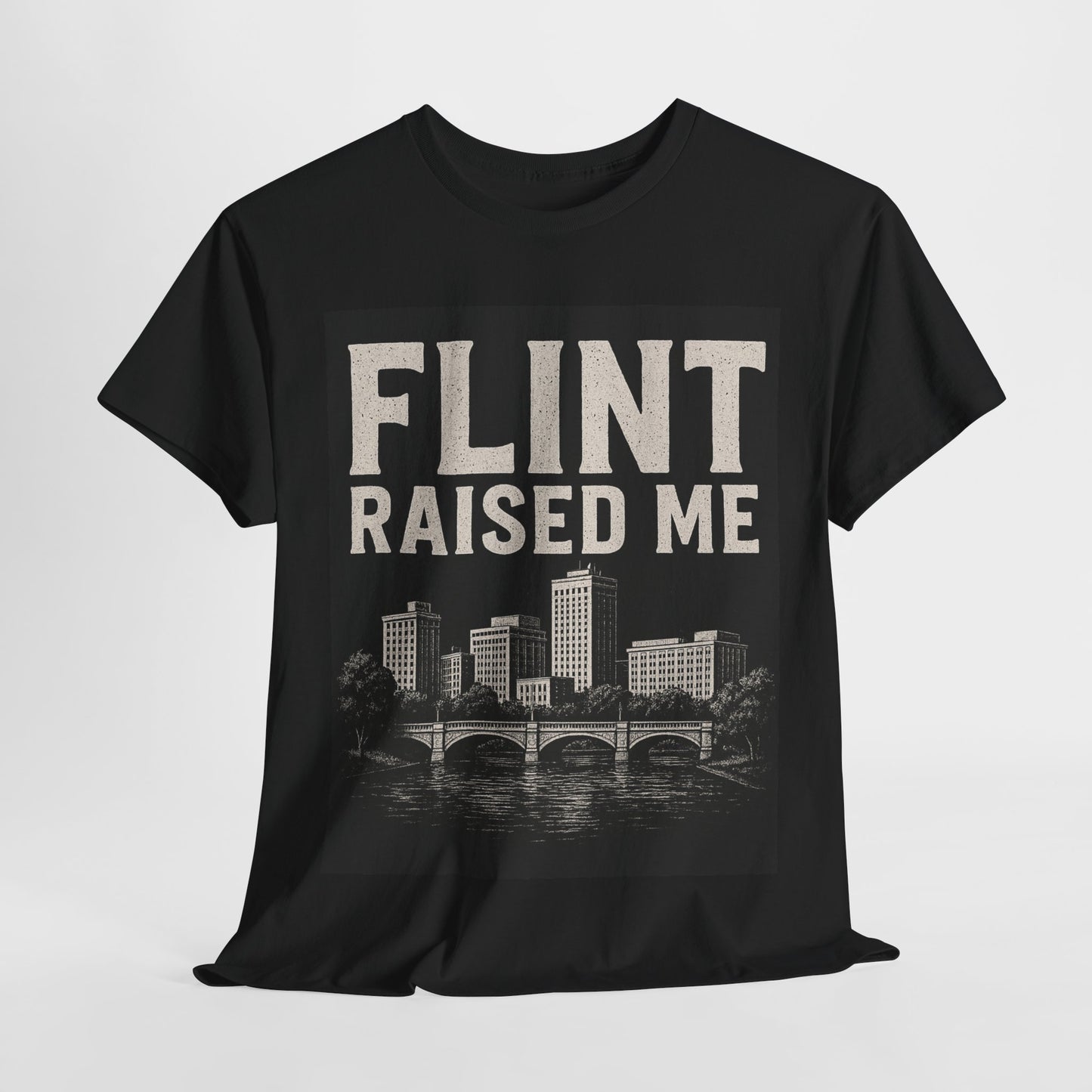 Flint Raised Me Tee, Black Graphic T-Shirt, Unisex Cotton Shirt, Michigan Pride Apparel, Casual Everyday Wear, Gift for Locals
