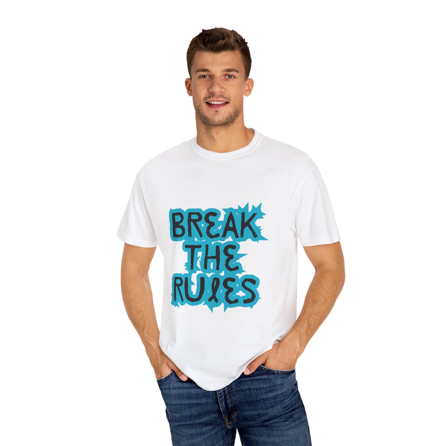 Garment-Dyed T-Shirt with 'Break the Rules' Design, Trendy Tees, Gift for Teens, Casual Wear, Street Style, Motivational Apparel