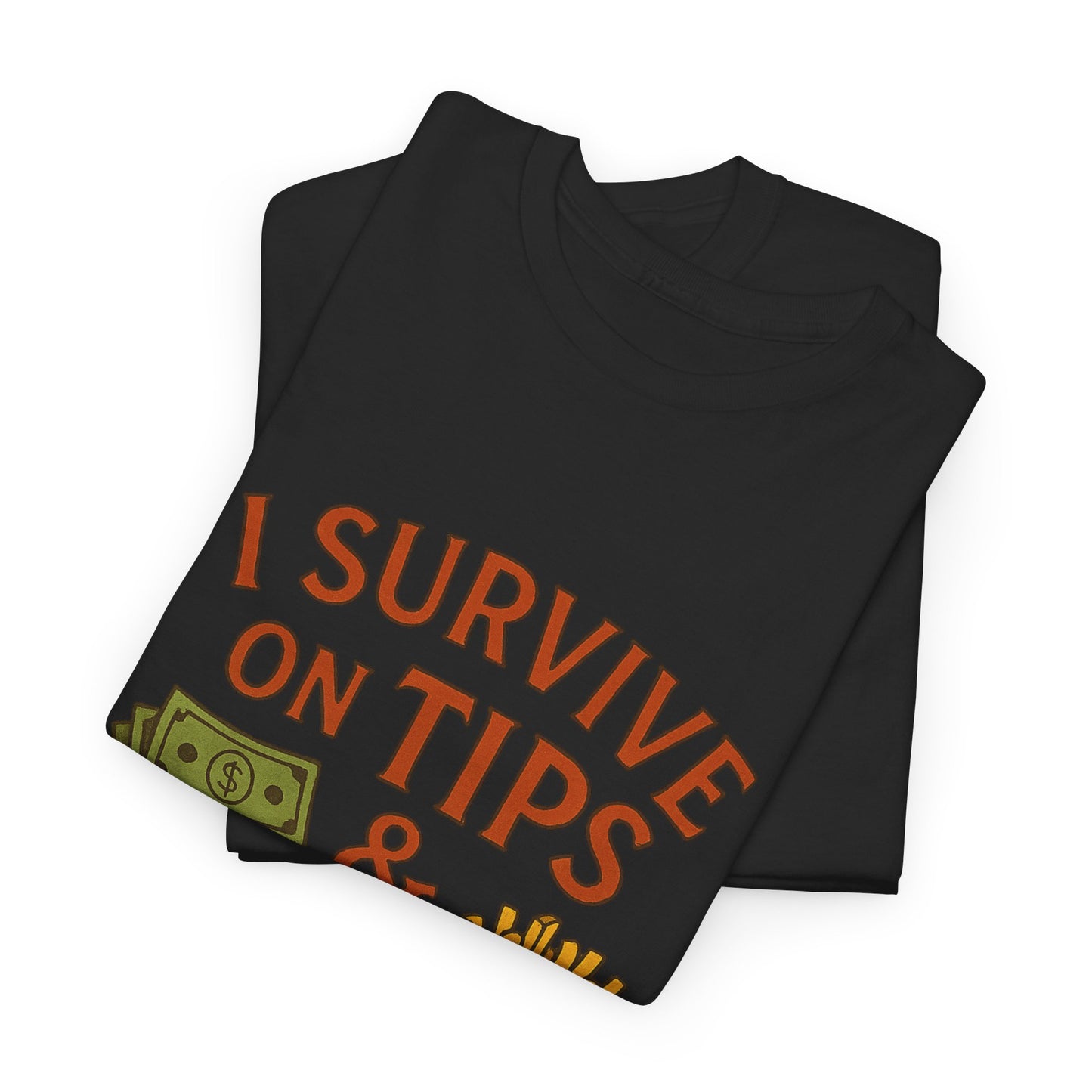 Funny Tip & Leftover Fries Tee - Unisex Heavy Cotton T-Shirt, Perfect for Servers, Foodies, Casual Wear, Gift for Waitstaff, Humor Apparel
