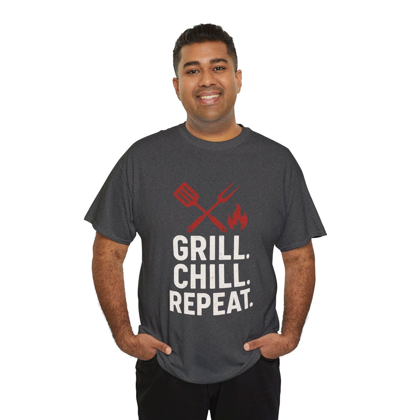 Grill Chill Repeat Tee | Summer BBQ Shirt, Unisex Cotton T-Shirt, Gift for Grill Lovers, Casual Summer Wear, Cookout Apparel