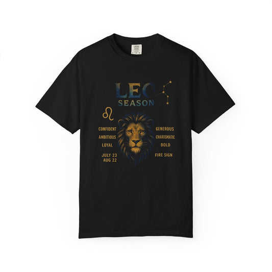 Leo Season Garment-Dyed T-shirt, Astrological Tee, Leo Zodiac Shirt, Astrology Apparel, Horoscope Top, Birthday Gift
