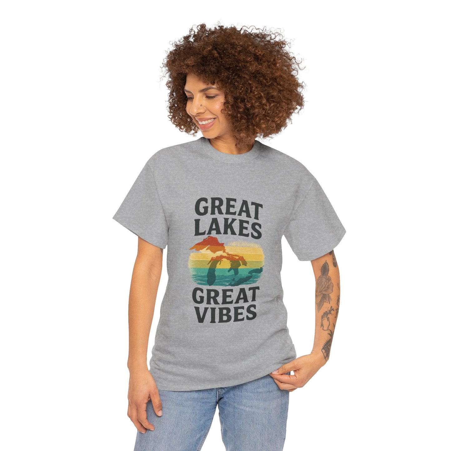 Great Lakes Great Vibes Tee, Unisex Cotton T-Shirt, Summer Wardrobe Essential, Gift for Lake Lovers, Casual Outdoor Wear