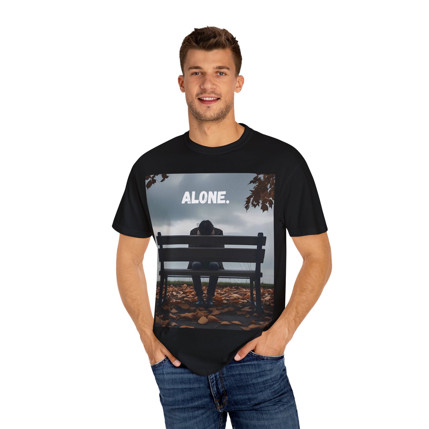 Emotional Unisex T-Shirt - 'ALONE.' Graphic Tee, Casual Wear, Gift for Reflection, Mental Health Awareness, Comfort Clothing