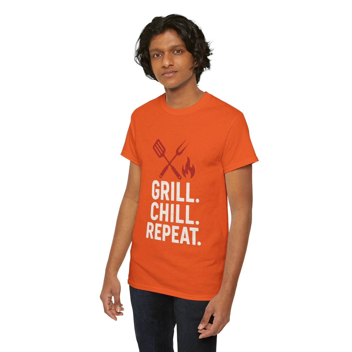 Grill Chill Repeat Tee | Summer BBQ Shirt, Unisex Cotton T-Shirt, Gift for Grill Lovers, Casual Summer Wear, Cookout Apparel