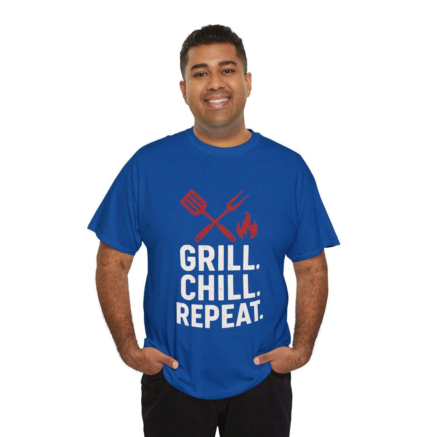 Grill Chill Repeat Tee | Summer BBQ Shirt, Unisex Cotton T-Shirt, Gift for Grill Lovers, Casual Summer Wear, Cookout Apparel