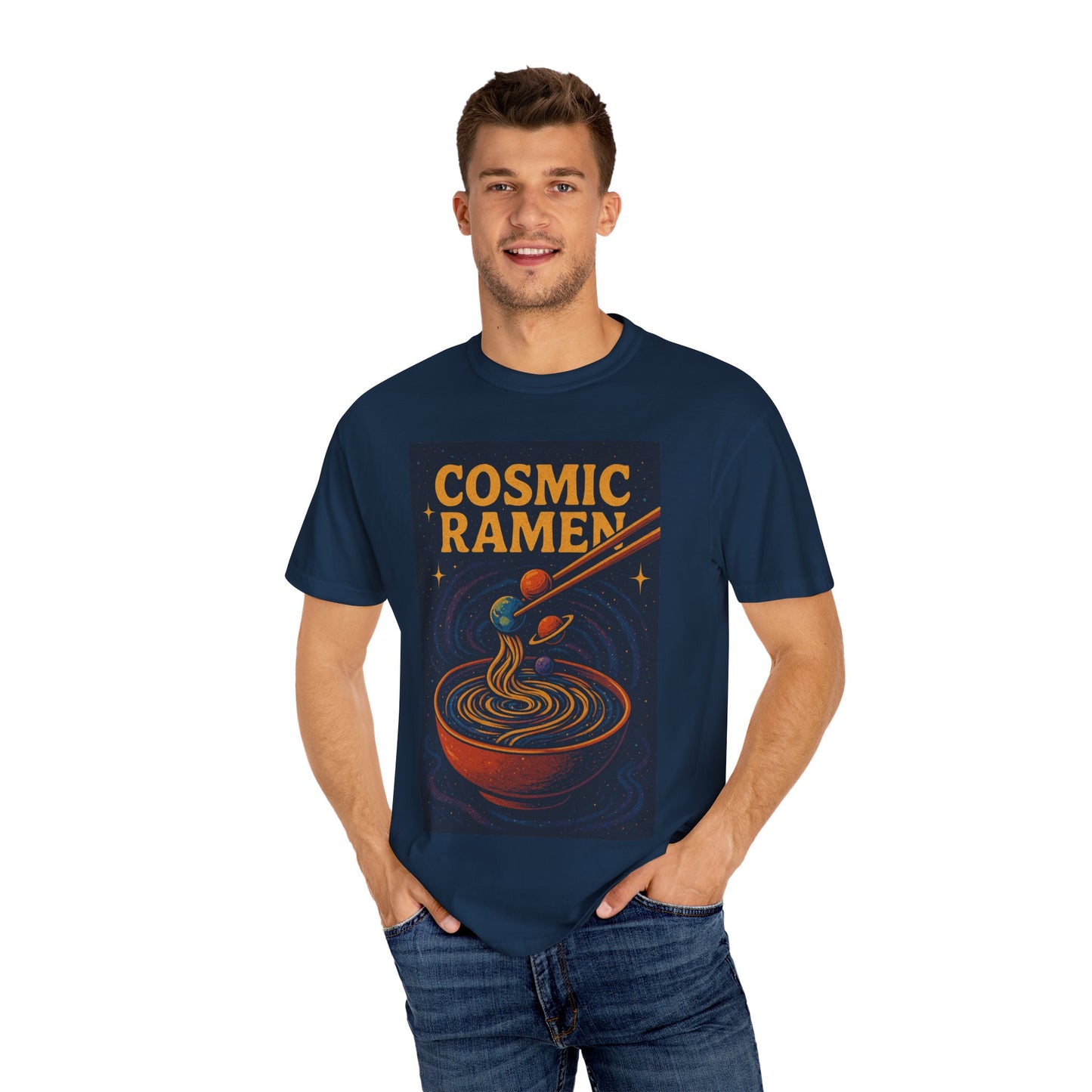 Cosmic Ramen T-Shirt, Unisex Graphic Tee for Food Lovers, Perfect Gift for Foodies, Casual Wear for Ramen Lovers