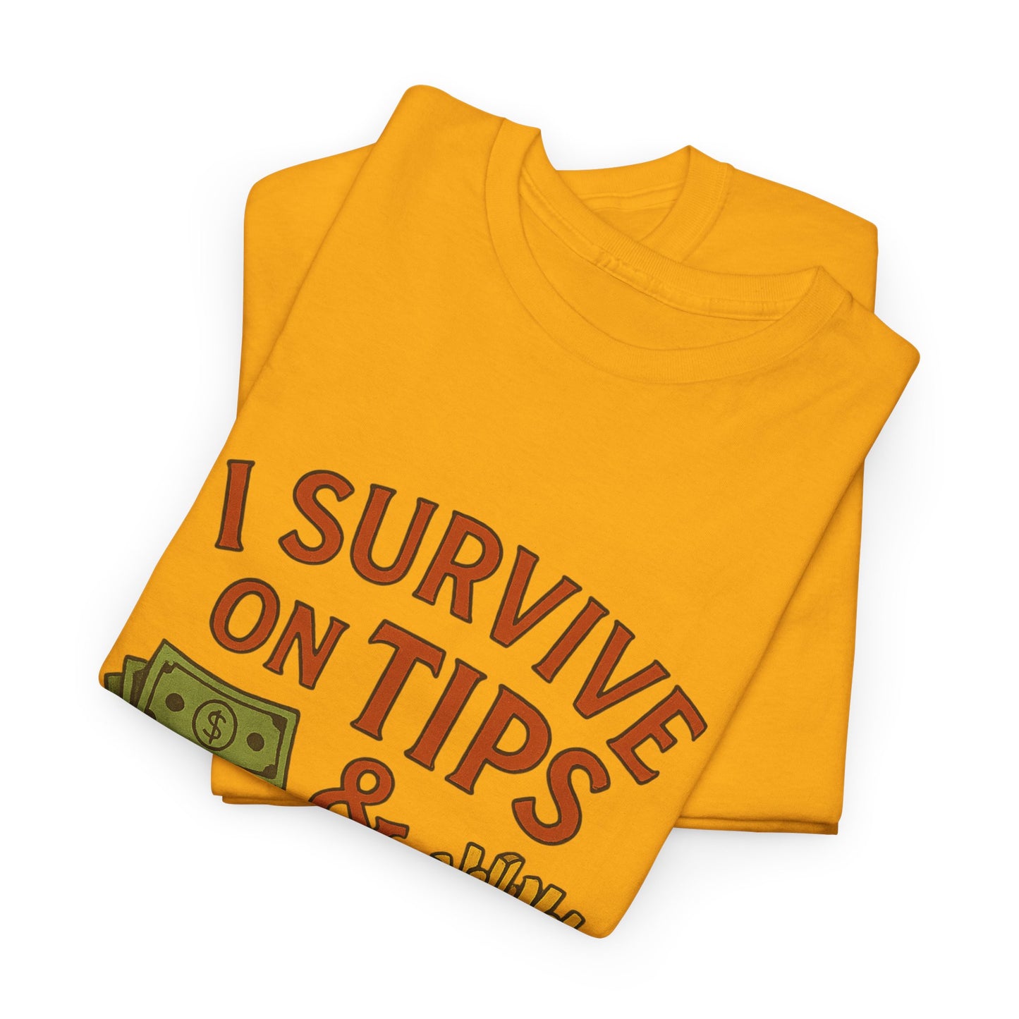 Funny Tip & Leftover Fries Tee - Unisex Heavy Cotton T-Shirt, Perfect for Servers, Foodies, Casual Wear, Gift for Waitstaff, Humor Apparel