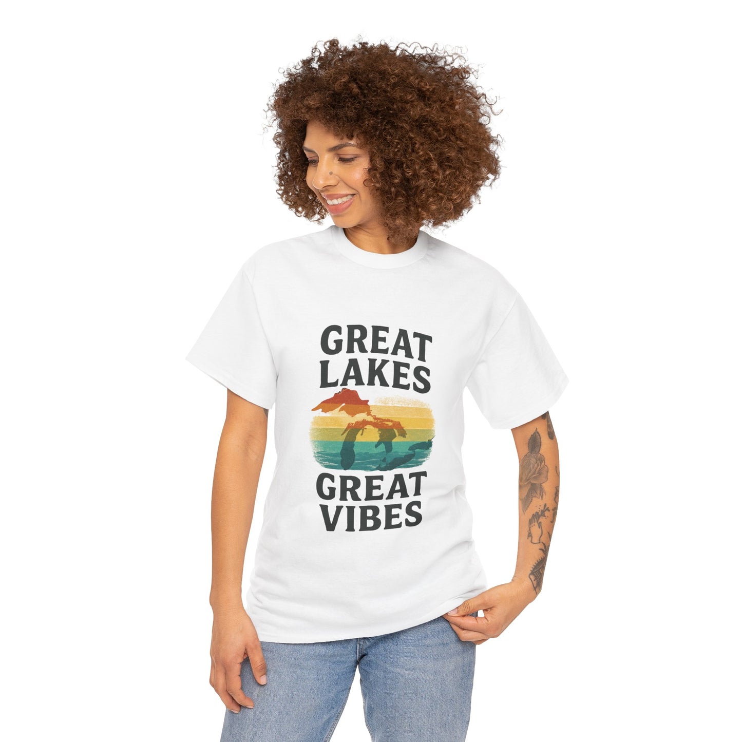 Great Lakes Great Vibes Tee, Unisex Cotton T-Shirt, Summer Wardrobe Essential, Gift for Lake Lovers, Casual Outdoor Wear