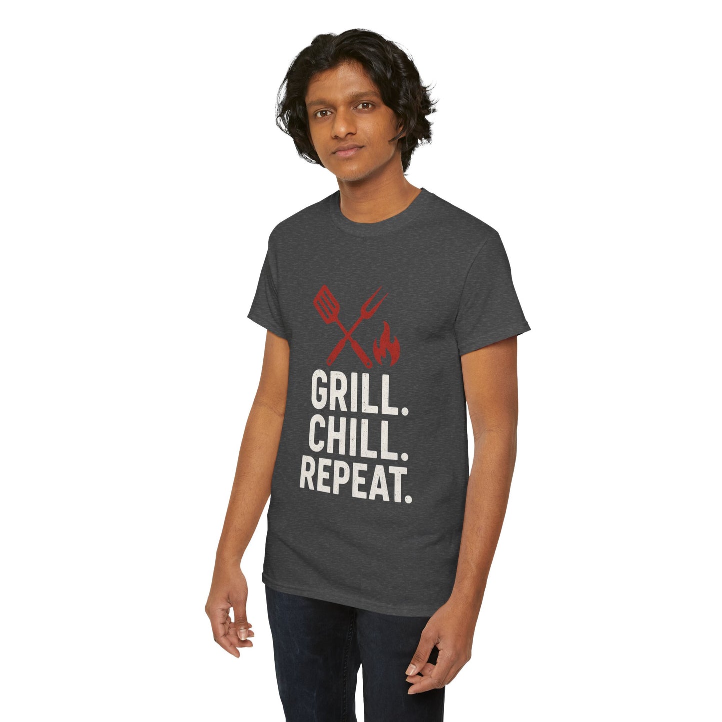 Grill Chill Repeat Tee | Summer BBQ Shirt, Unisex Cotton T-Shirt, Gift for Grill Lovers, Casual Summer Wear, Cookout Apparel