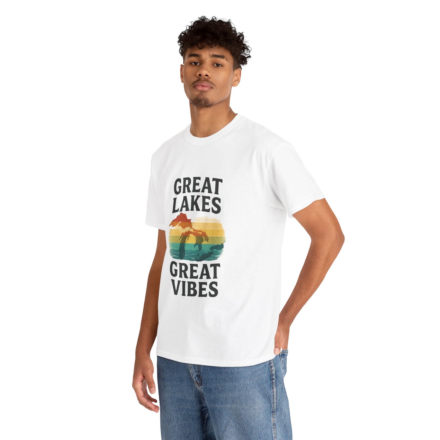 Great Lakes Great Vibes Tee, Unisex Cotton T-Shirt, Summer Wardrobe Essential, Gift for Lake Lovers, Casual Outdoor Wear