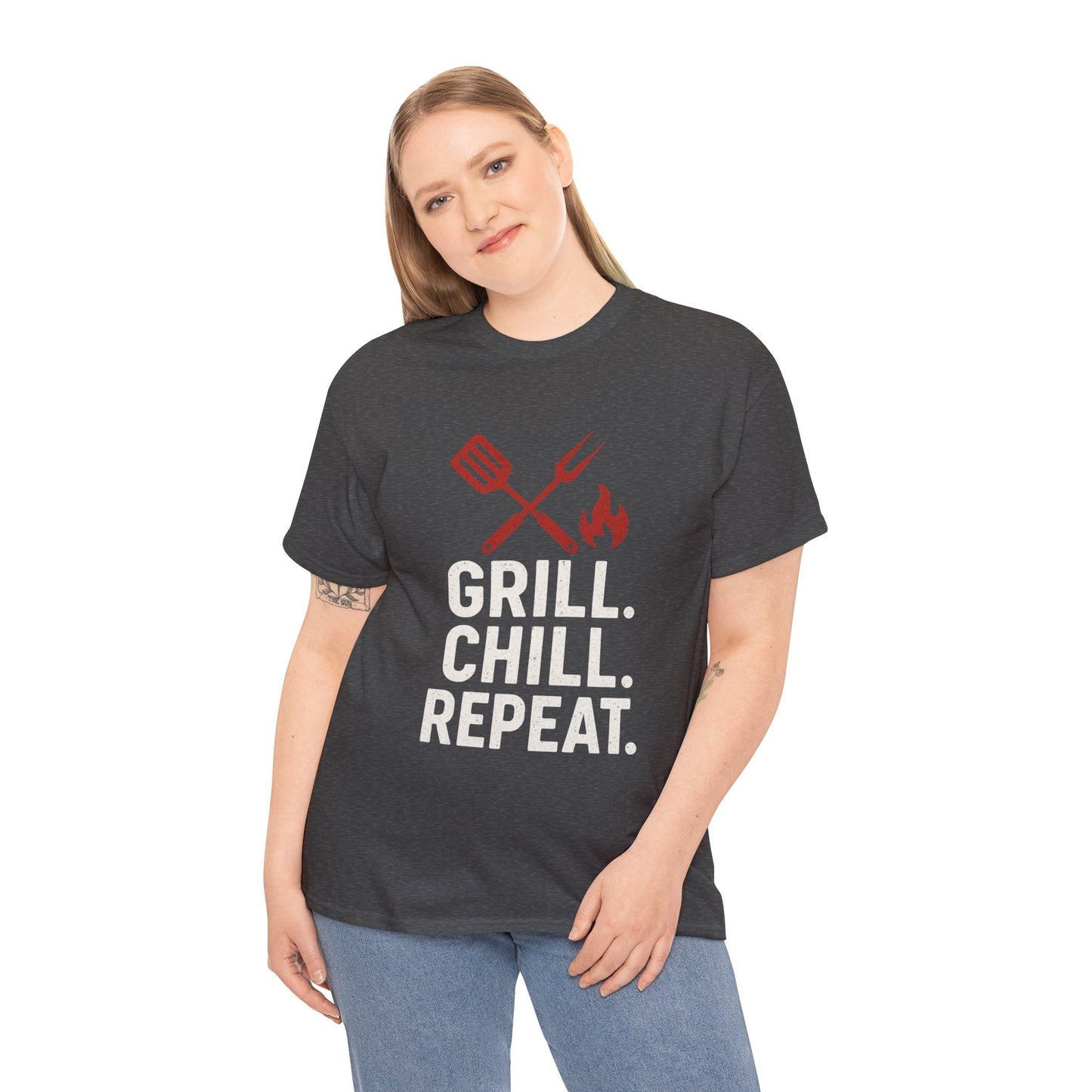 Grill Chill Repeat Tee | Summer BBQ Shirt, Unisex Cotton T-Shirt, Gift for Grill Lovers, Casual Summer Wear, Cookout Apparel