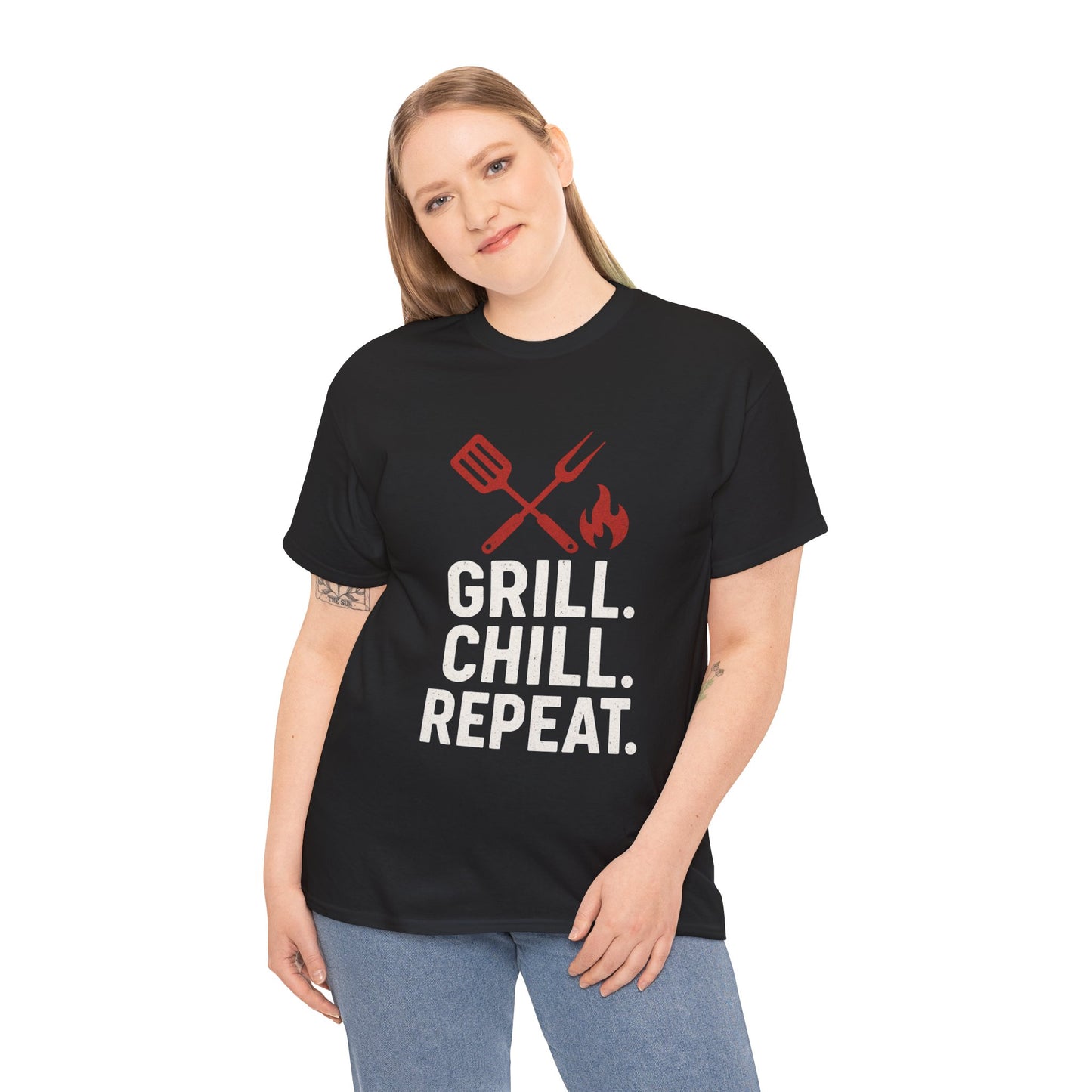 Grill Chill Repeat Tee | Summer BBQ Shirt, Unisex Cotton T-Shirt, Gift for Grill Lovers, Casual Summer Wear, Cookout Apparel