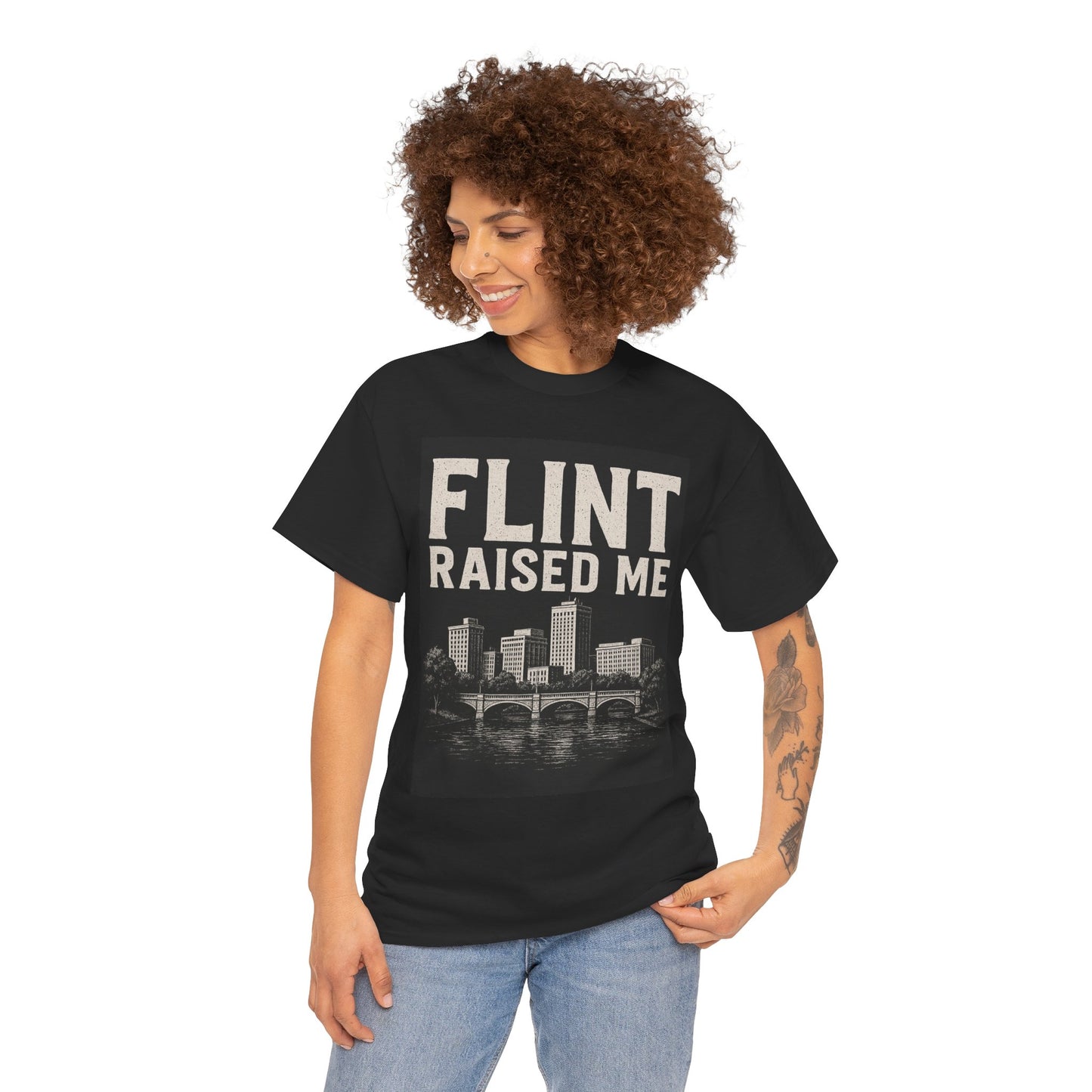 Flint Raised Me Tee, Black Graphic T-Shirt, Unisex Cotton Shirt, Michigan Pride Apparel, Casual Everyday Wear, Gift for Locals