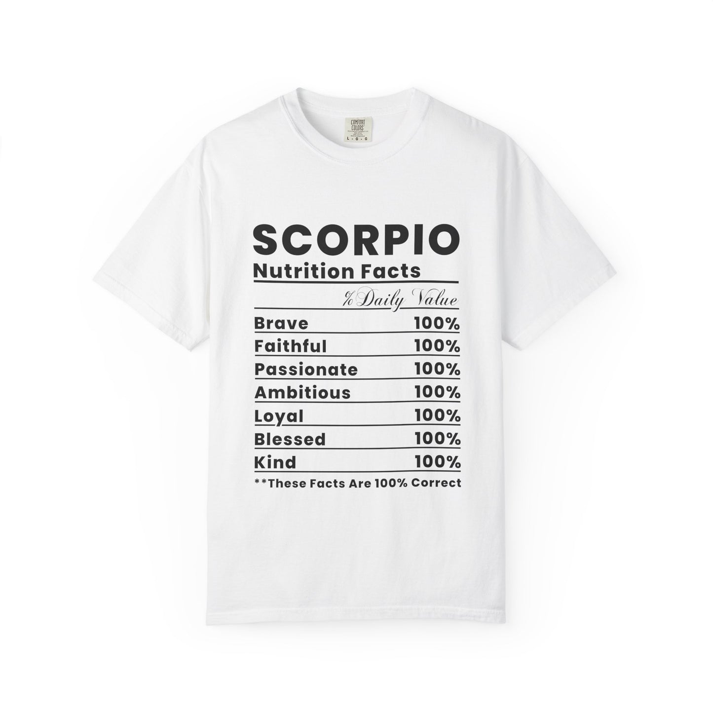 Scorpio Horoscope Nutrition Facts T-shirt, Unisex Astrology Tee, Gift for Scorpio Friends, Zodiac Sign Apparel, Horoscope Shirt