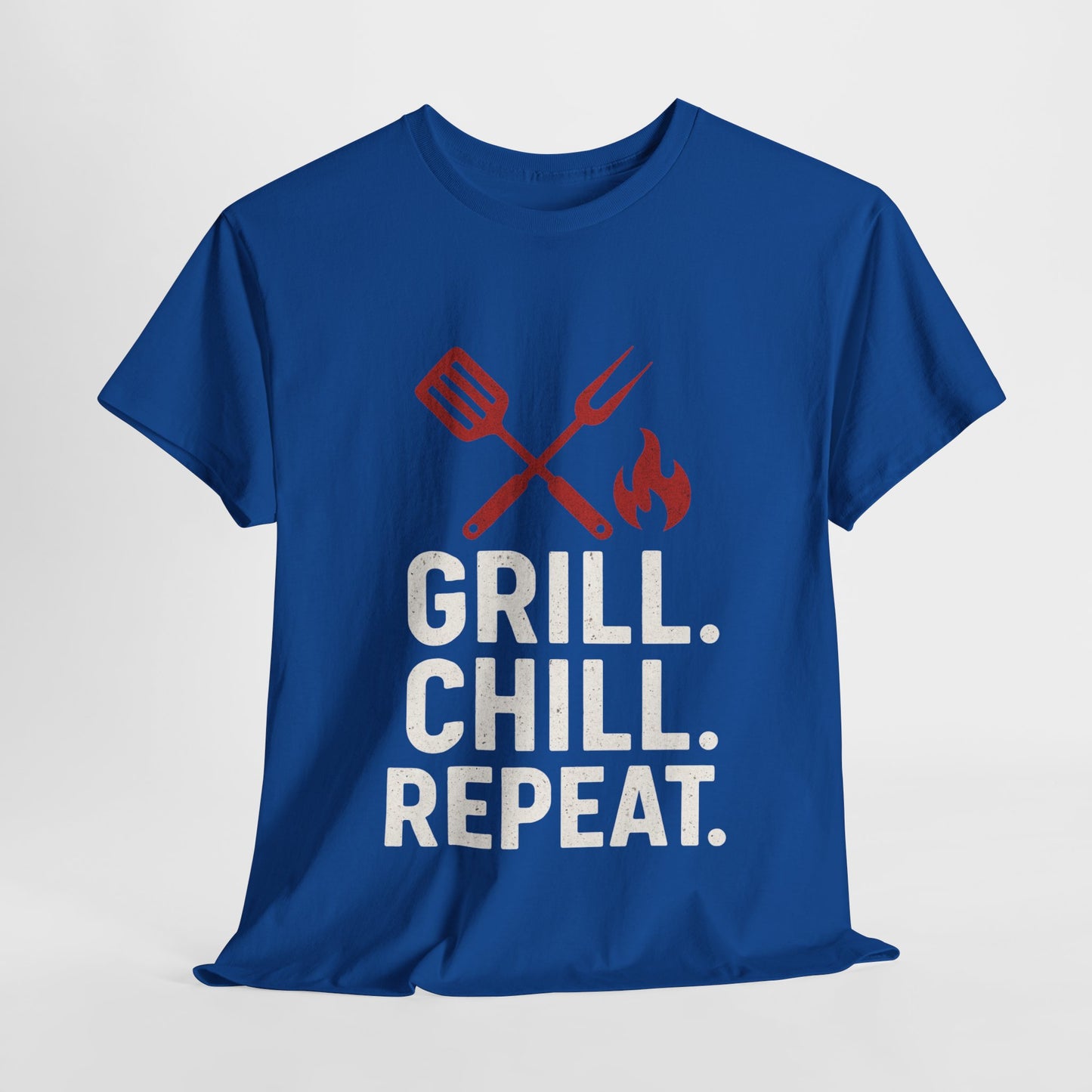 Grill Chill Repeat Tee | Summer BBQ Shirt, Unisex Cotton T-Shirt, Gift for Grill Lovers, Casual Summer Wear, Cookout Apparel