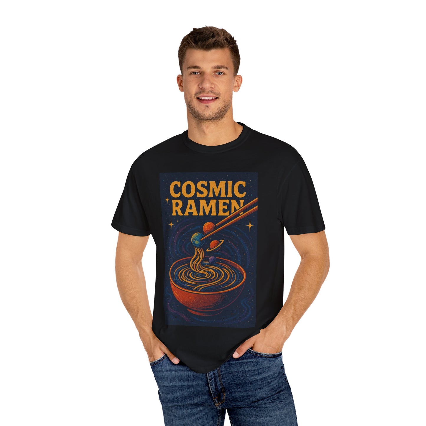 Cosmic Ramen T-Shirt, Unisex Graphic Tee for Food Lovers, Perfect Gift for Foodies, Casual Wear for Ramen Lovers