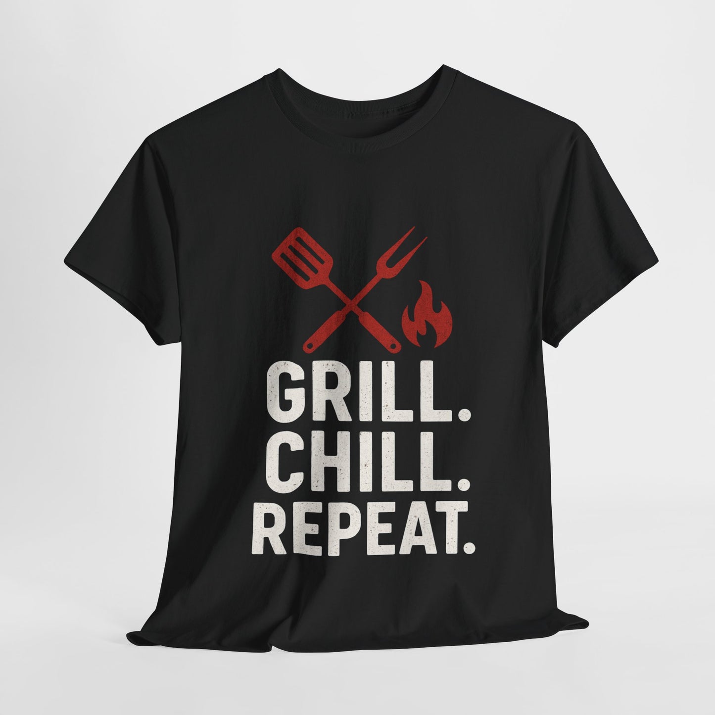 Grill Chill Repeat Tee | Summer BBQ Shirt, Unisex Cotton T-Shirt, Gift for Grill Lovers, Casual Summer Wear, Cookout Apparel