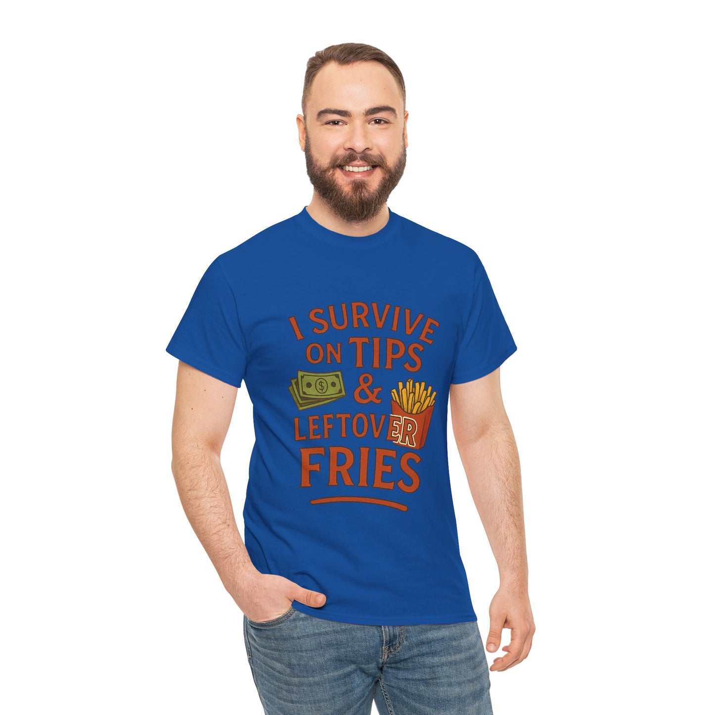 Funny Tip & Leftover Fries Tee - Unisex Heavy Cotton T-Shirt, Perfect for Servers, Foodies, Casual Wear, Gift for Waitstaff, Humor Apparel