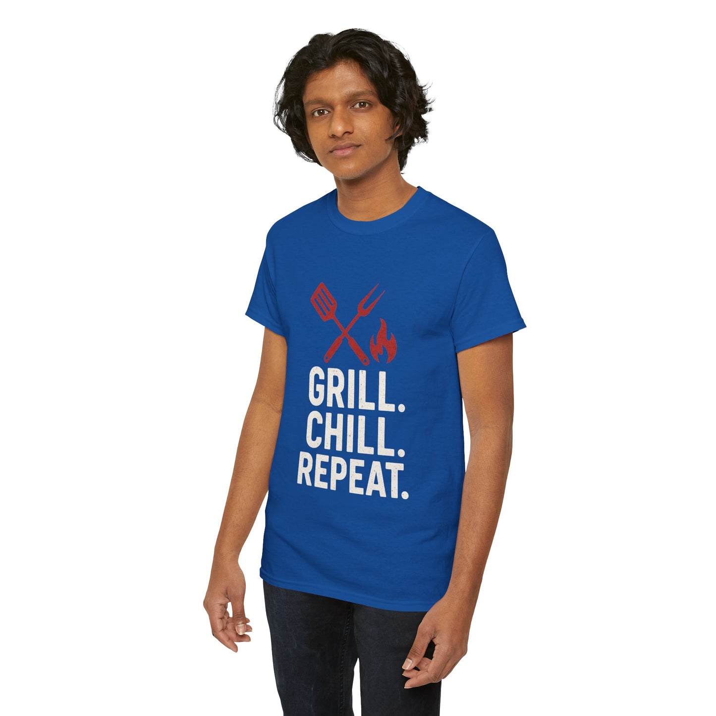 Grill Chill Repeat Tee | Summer BBQ Shirt, Unisex Cotton T-Shirt, Gift for Grill Lovers, Casual Summer Wear, Cookout Apparel