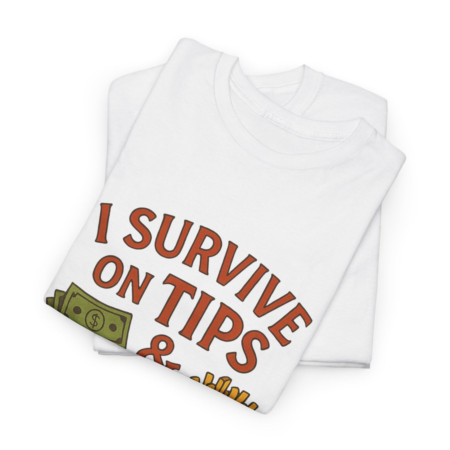 Funny Tip & Leftover Fries Tee - Unisex Heavy Cotton T-Shirt, Perfect for Servers, Foodies, Casual Wear, Gift for Waitstaff, Humor Apparel