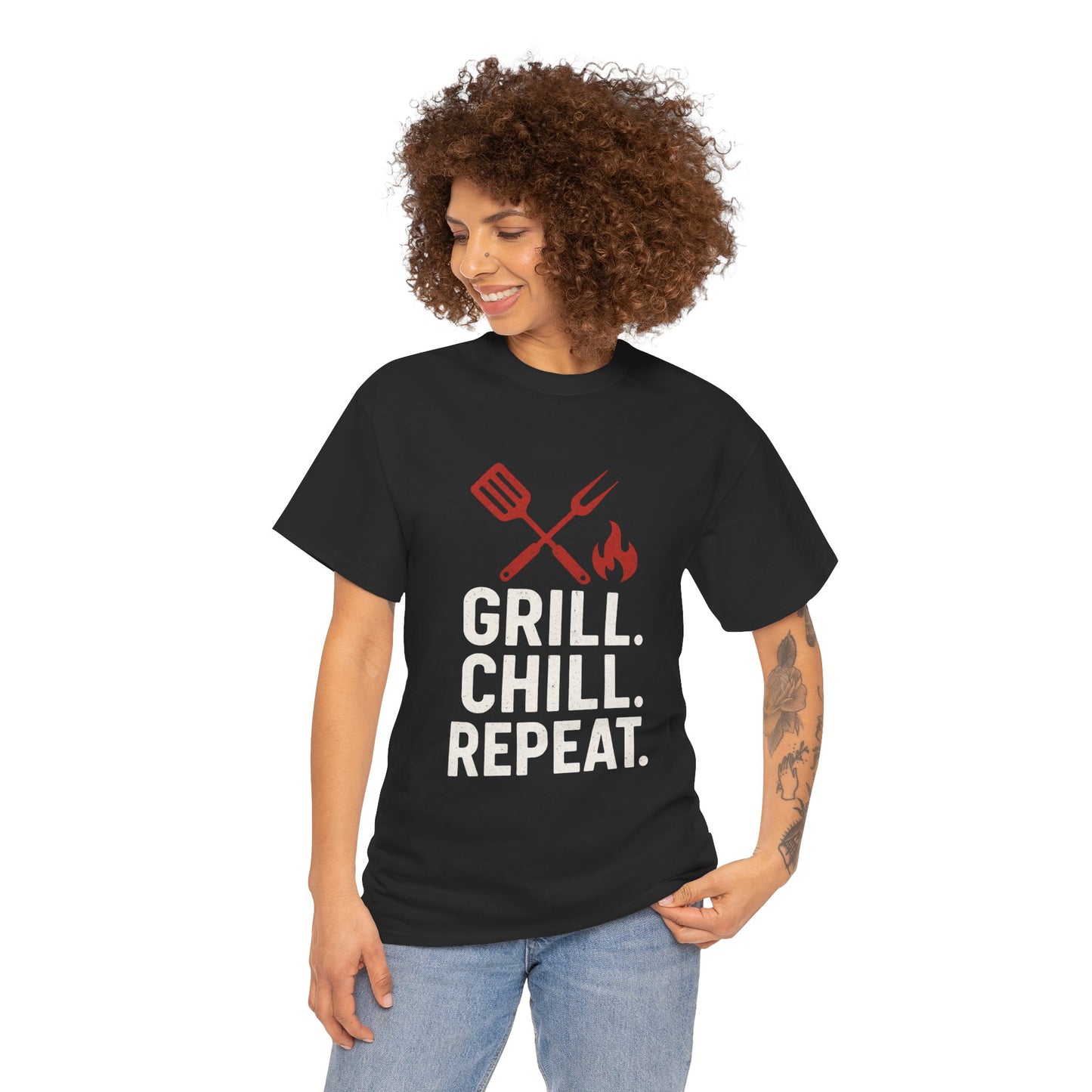 Grill Chill Repeat Tee | Summer BBQ Shirt, Unisex Cotton T-Shirt, Gift for Grill Lovers, Casual Summer Wear, Cookout Apparel