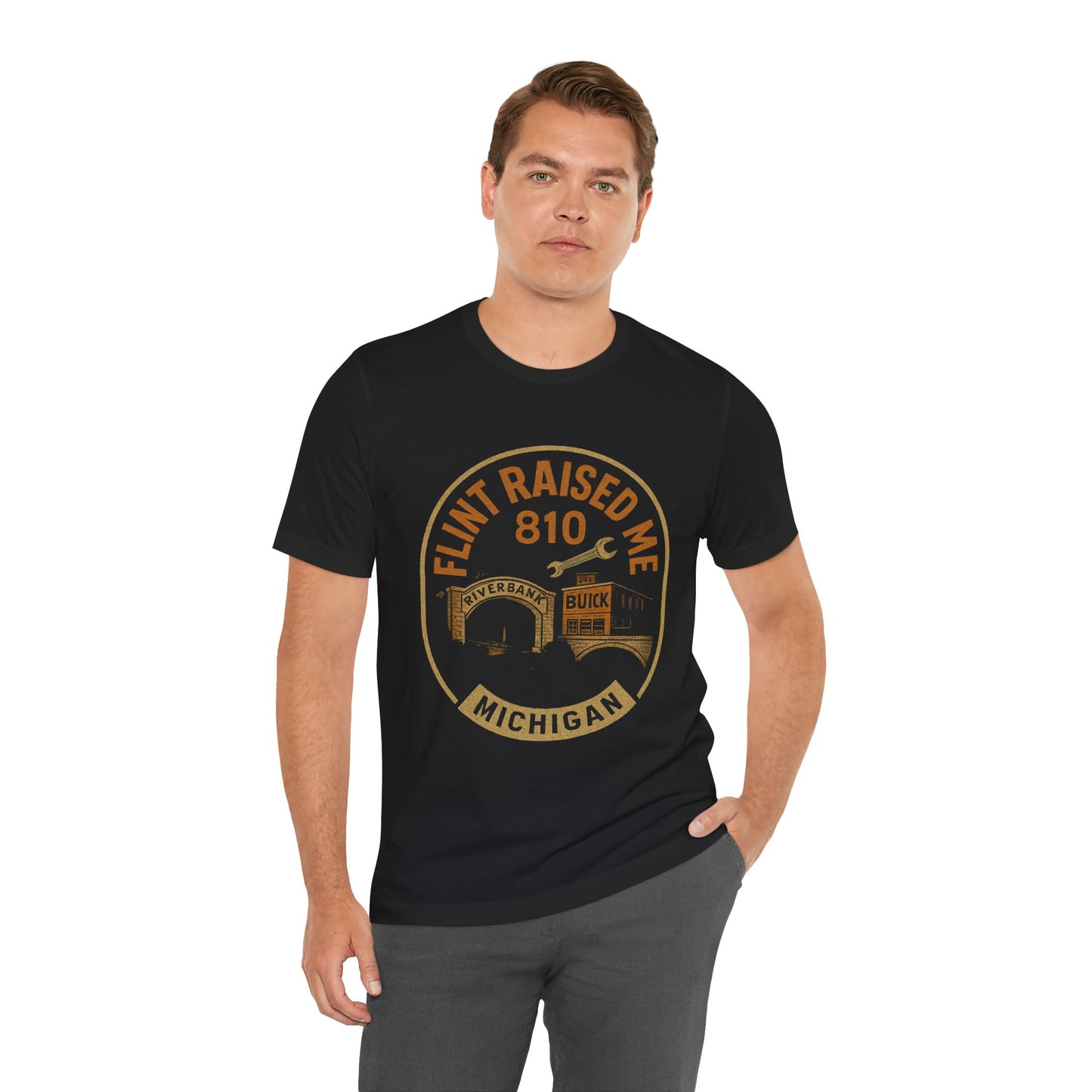 Flint Raised Me Tee - Unisex Jersey Short Sleeve | Michigan Pride Shirt, Gift for Locals, Travel Souvenir, Casual Wear, Heritage Apparel