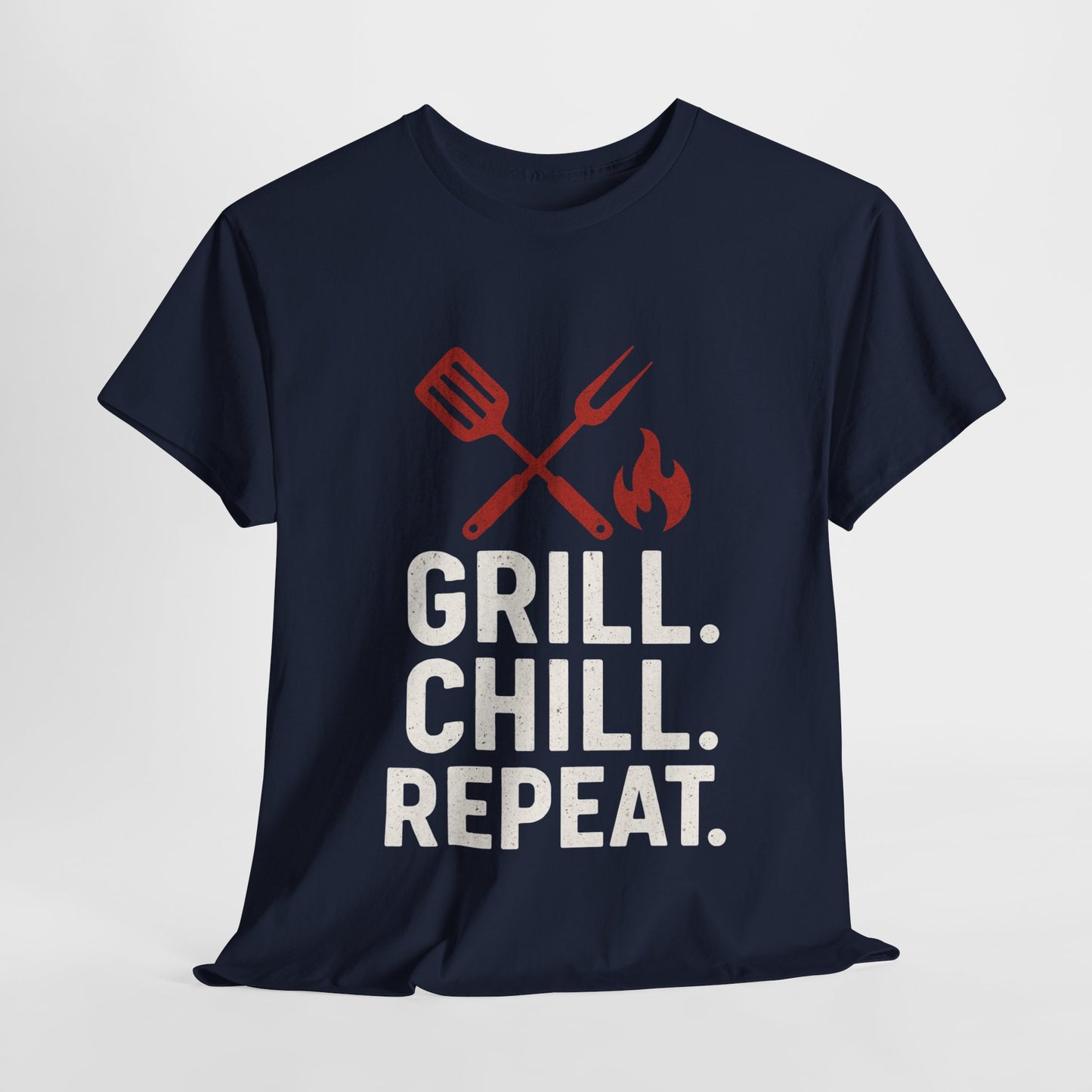 Grill Chill Repeat Tee | Summer BBQ Shirt, Unisex Cotton T-Shirt, Gift for Grill Lovers, Casual Summer Wear, Cookout Apparel