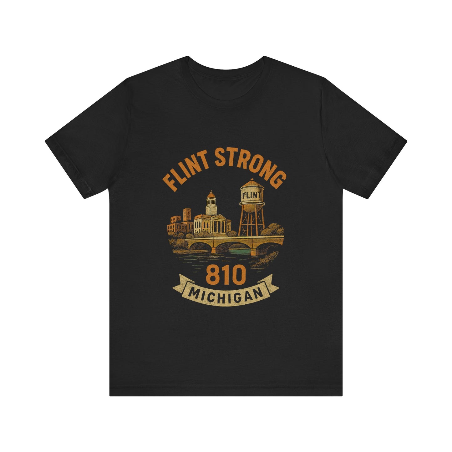 Flint Strong Unisex Tee, Michigan Pride Shirt, Gift for Flint Residents, Black Graphic T-Shirt, Casual Outfit Essential