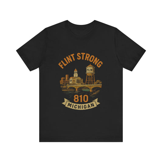Flint Strong Unisex Tee, Michigan Pride Shirt, Gift for Flint Residents, Black Graphic T-Shirt, Casual Outfit Essential