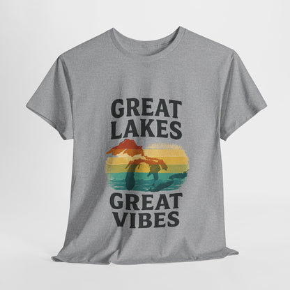 Great Lakes Great Vibes Tee, Unisex Cotton T-Shirt, Summer Wardrobe Essential, Gift for Lake Lovers, Casual Outdoor Wear