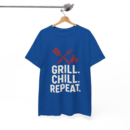 Grill Chill Repeat Tee | Summer BBQ Shirt, Unisex Cotton T-Shirt, Gift for Grill Lovers, Casual Summer Wear, Cookout Apparel
