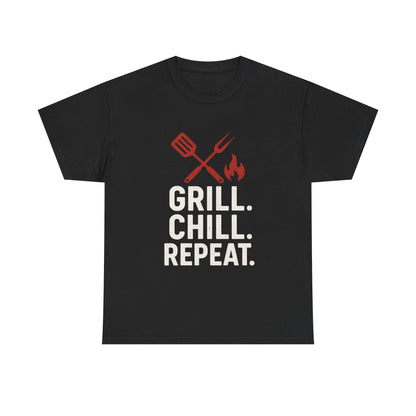 Grill Chill Repeat Tee | Summer BBQ Shirt, Unisex Cotton T-Shirt, Gift for Grill Lovers, Casual Summer Wear, Cookout Apparel