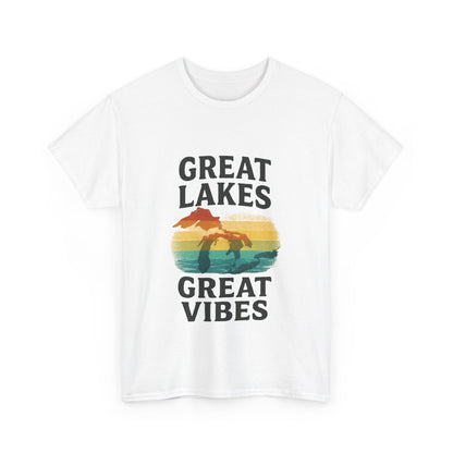 Great Lakes Great Vibes Tee, Unisex Cotton T-Shirt, Summer Wardrobe Essential, Gift for Lake Lovers, Casual Outdoor Wear